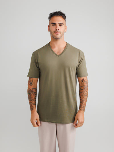 Olive V-Hals T-shirt