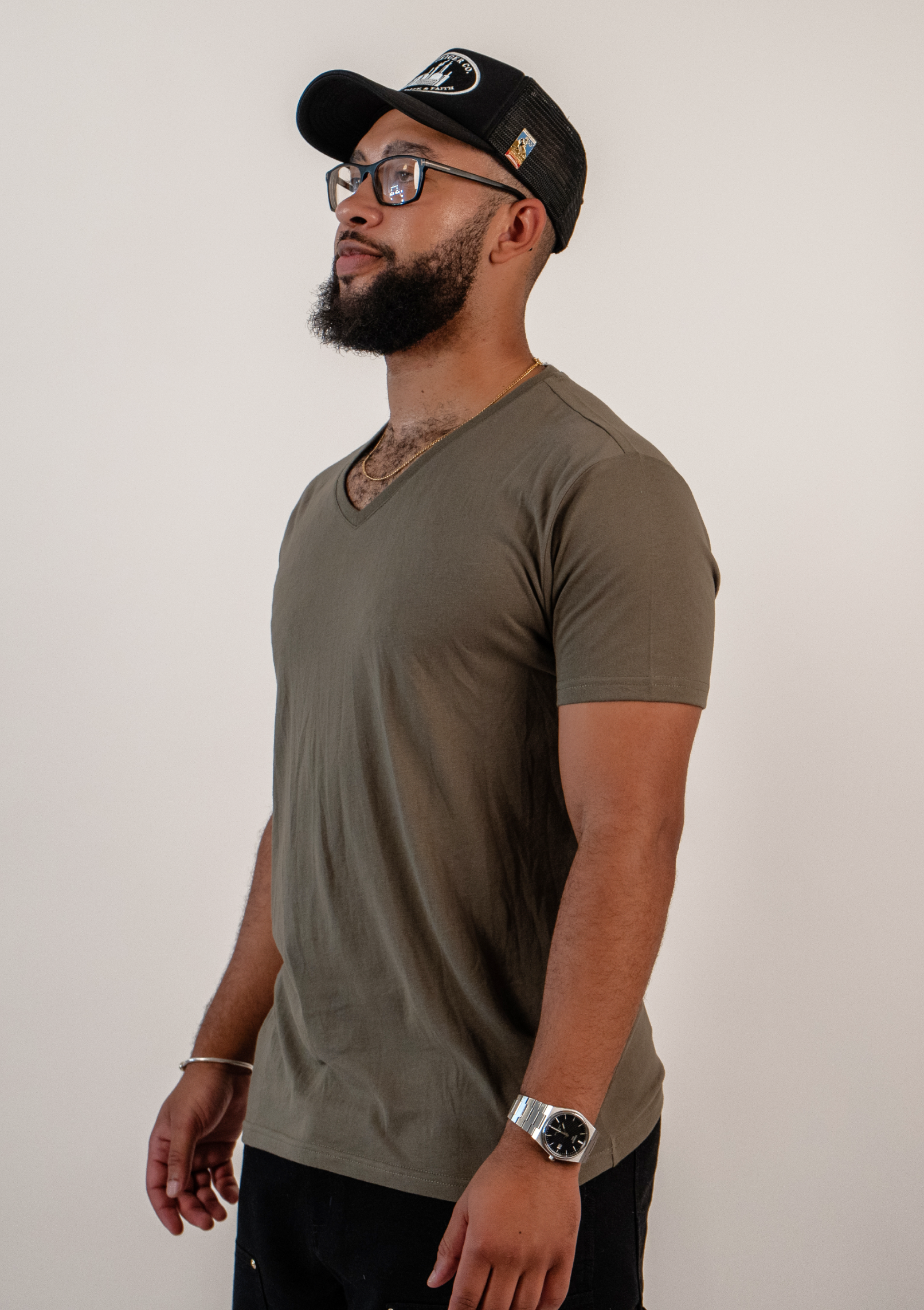 Olive V-Hals T-shirt