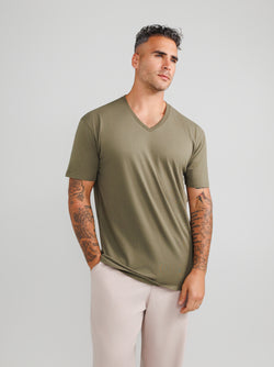 Olive V-Hals T-shirt