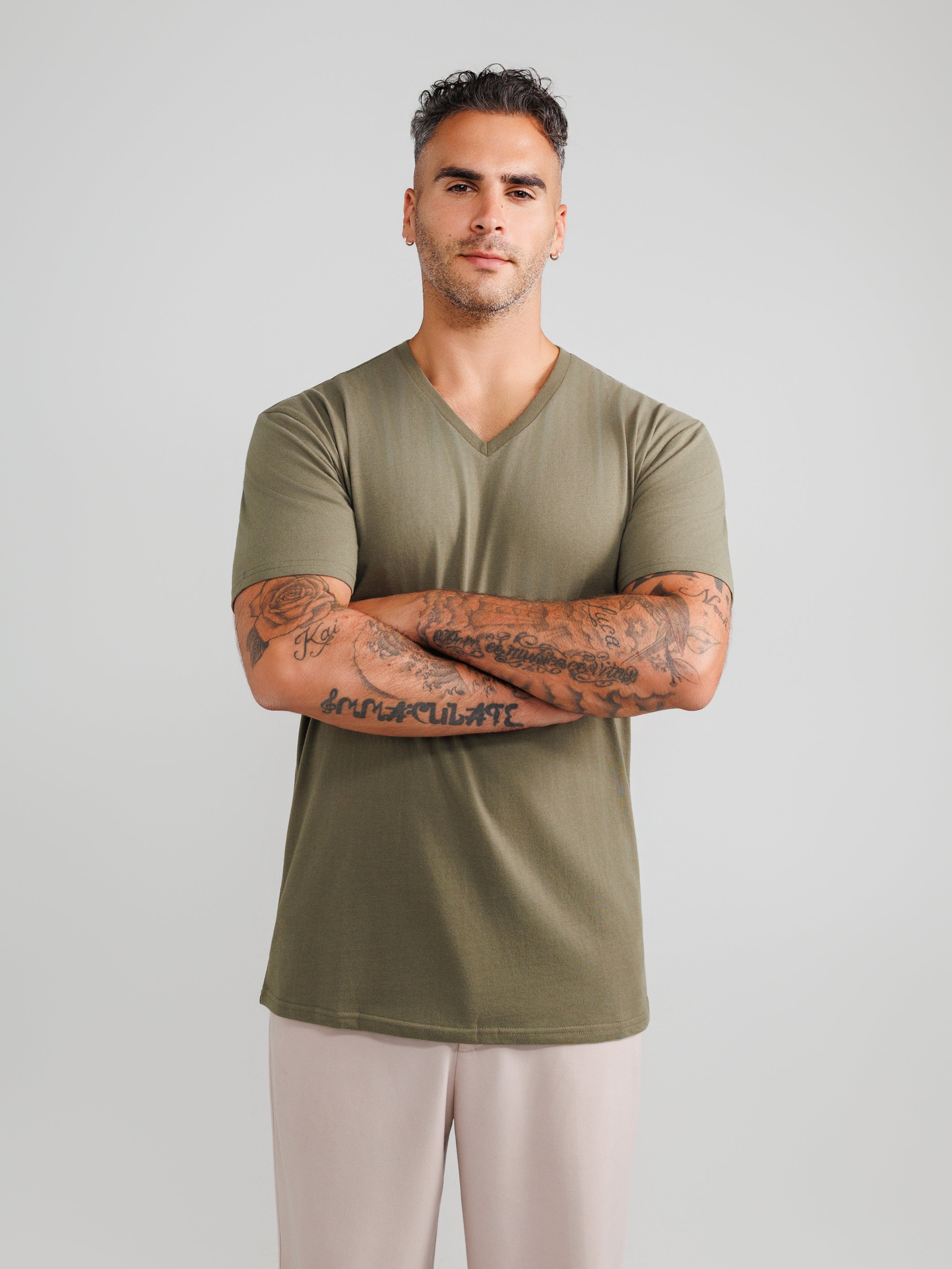 Olive V-Hals T-shirt